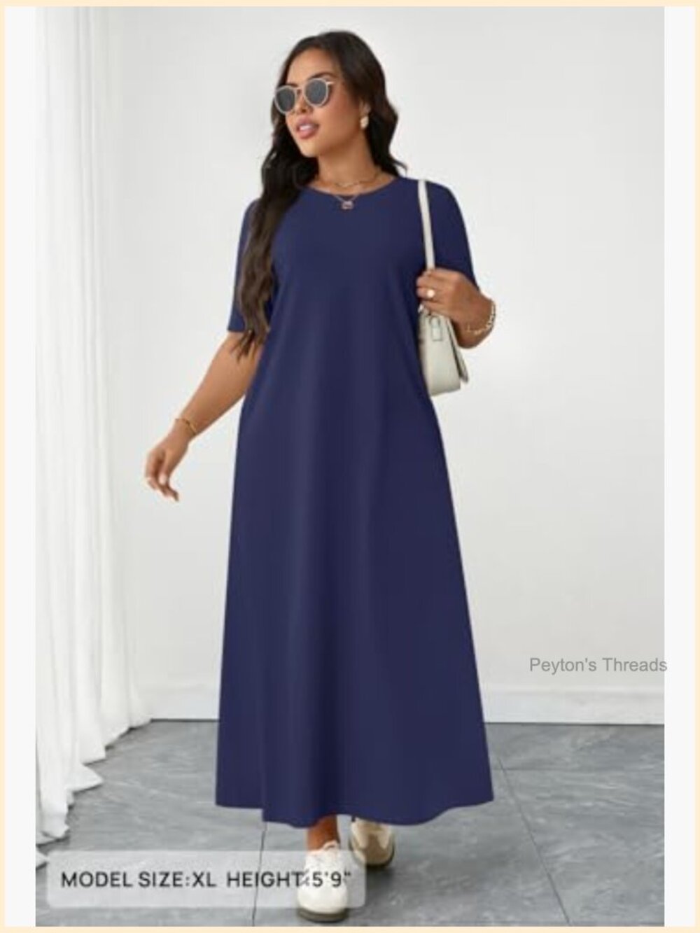 Summer Casual Maxi Dress with Pockets Crew Neck Short Sleeve Modest Long T - Picture 4 of 7